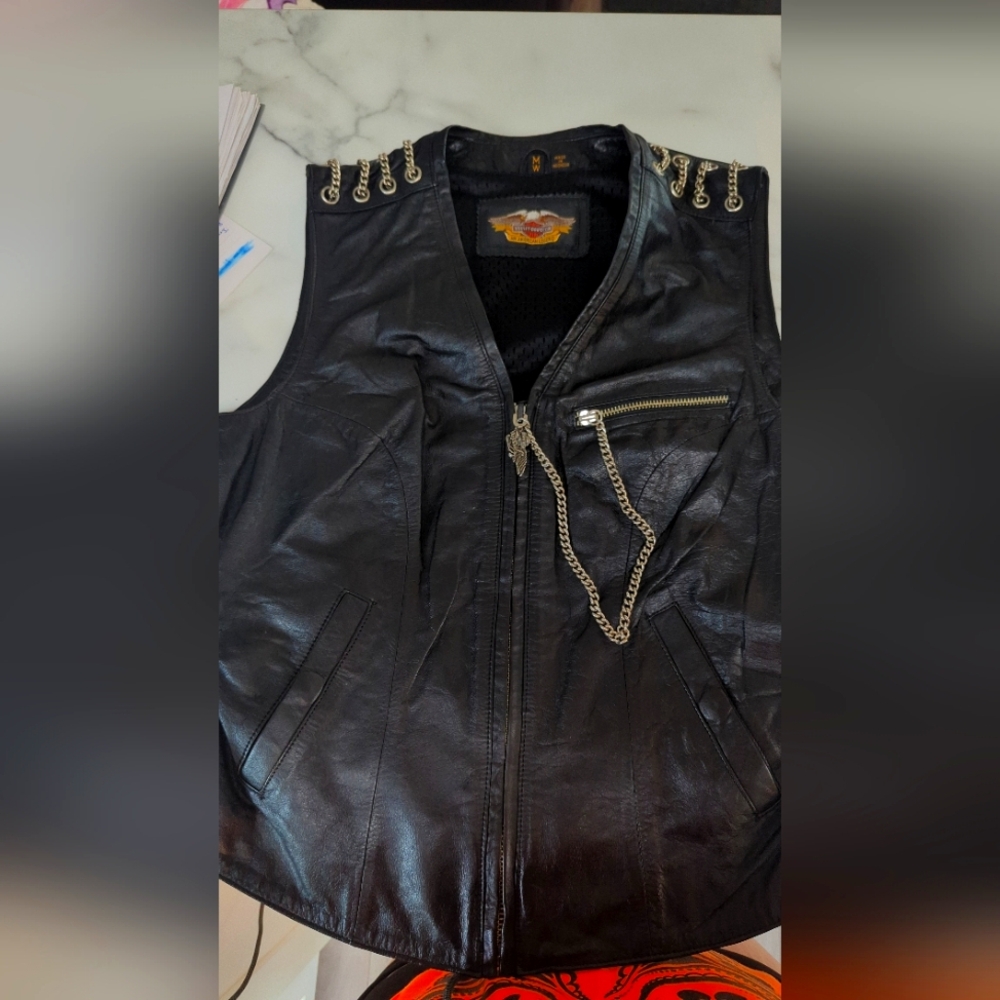 Harley-Davidson Black Leather Jacket with Silver Accents